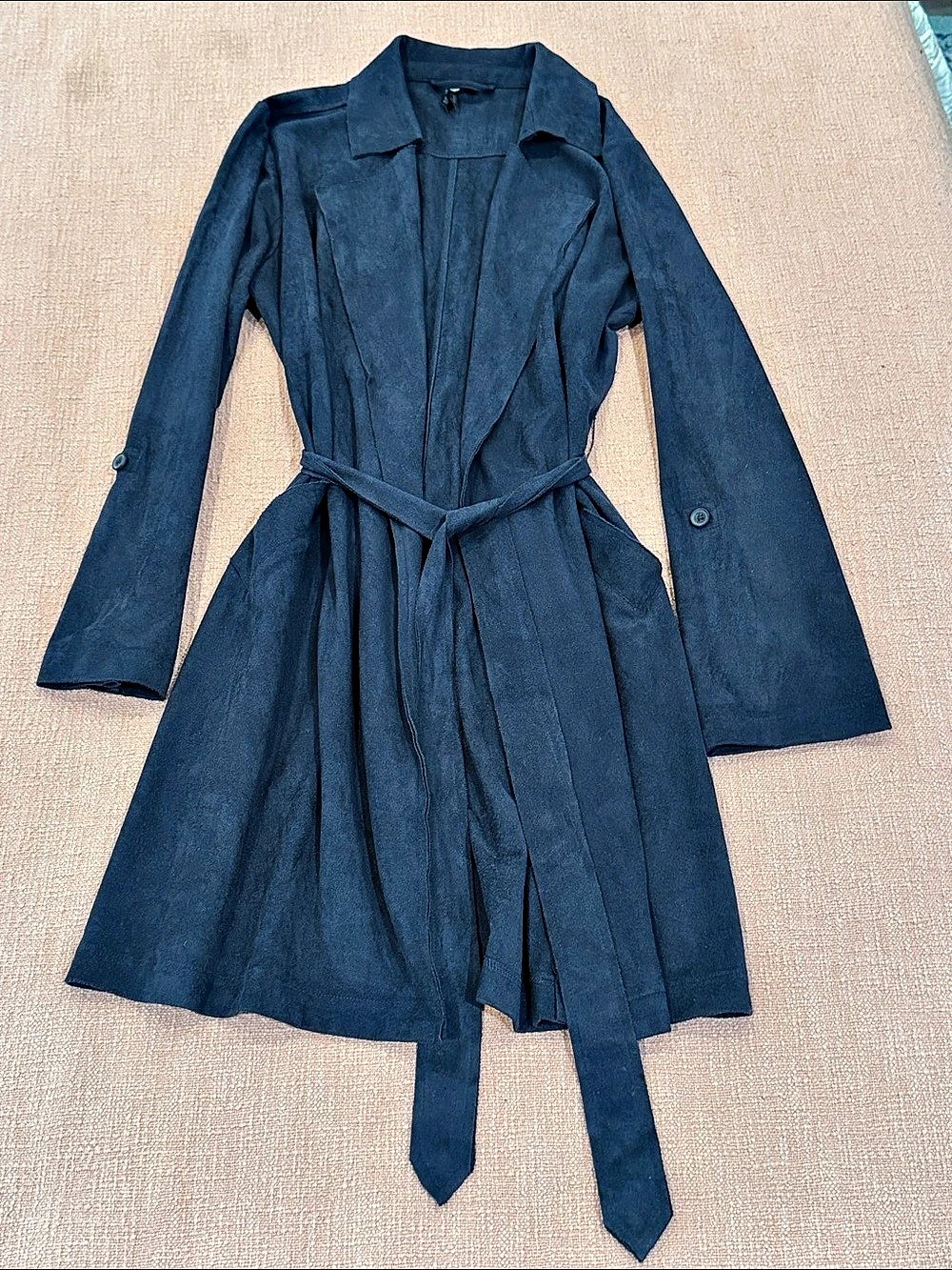 Orb faux suede Blue lightweight Trench Coat / jacket Size Small